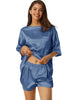Womens Satin Sleepwear 2 Piece Lounge Shorts and Short Sleeves T-Shirt with Pockets Soft Pajama Sets