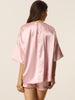Womens Satin Sleepwear 2 Piece Lounge Shorts and Short Sleeves T-Shirt with Pockets Soft Pajama Sets