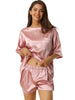 Womens Satin Sleepwear 2 Piece Lounge Shorts and Short Sleeves T-Shirt with Pockets Soft Pajama Sets