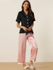 Womens Satin Sleepwear Button Down Short Sleeve with Loose Pants Silky Lounge Pajama Sets