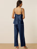 Womens Satin Sleepwear Cowl Neck Cami Top with Long Pant PJ Loungewear Silky Pajama Set