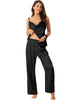 Womens Satin Sleepwear Cowl Neck Cami Top with Long Pant PJ Loungewear Silky Pajama Set