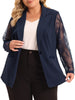 Plus Size Work Notch Lapel Lace Front Blazer Jackets