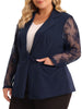 Plus Size Work Notch Lapel Lace Front Blazer Jackets