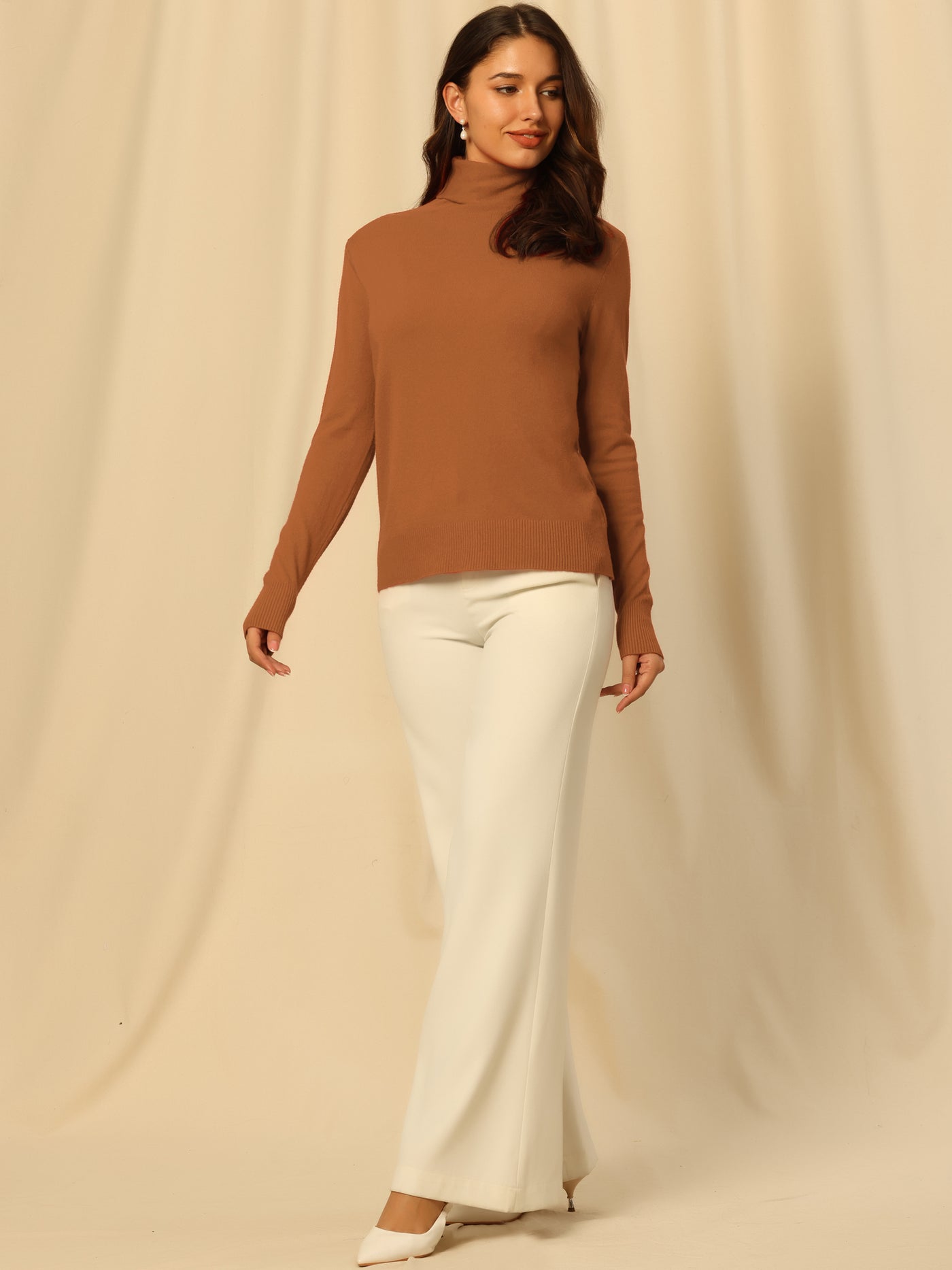 Bublédon Women's Pullover Sweater Top Long Sleeve Turtleneck Knit Tops
