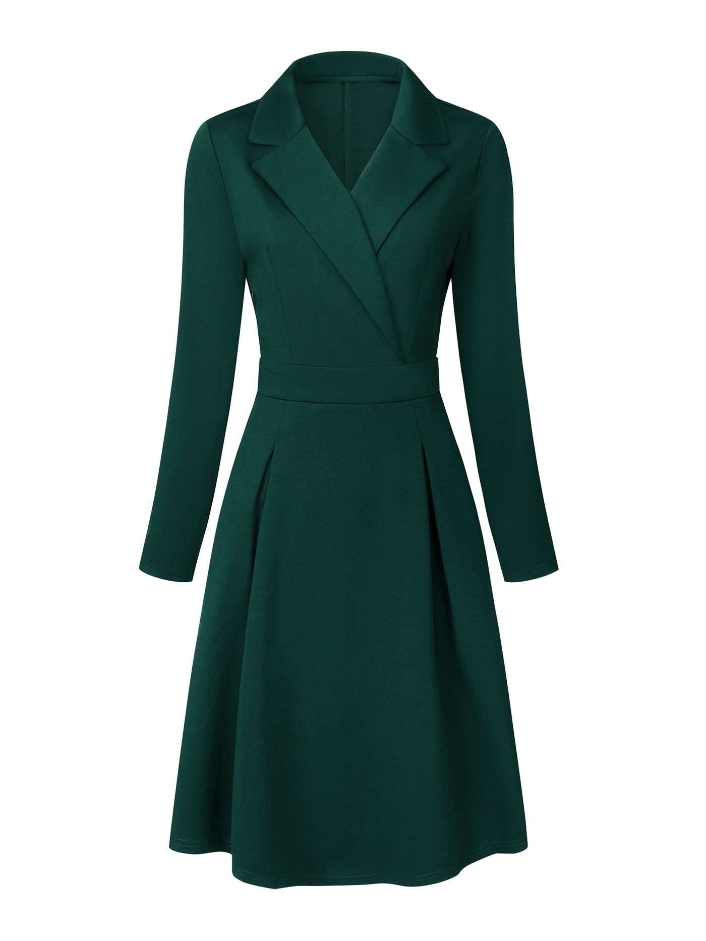 Bublédon Women's Vintage Midi Dresses Long Sleeve Notch Lapel Collar A-Line Dress