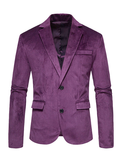 Suede Blazers for Men's Slim Fit Solid Color Two Button Formal Sports Coats