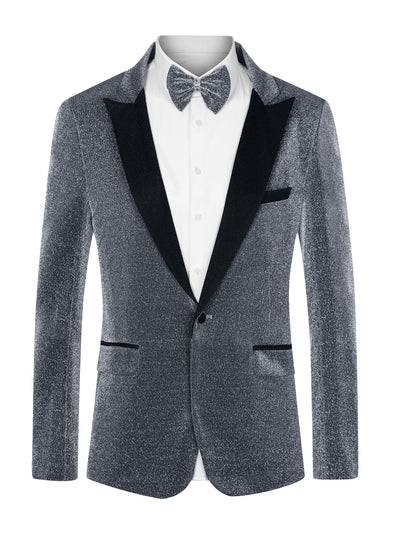 Prom Shiny Blazer for Men's Peak Lapel One Button Wedding Sport Coats with Bow-tie