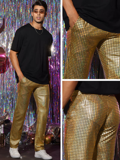 Sparkly Metallic Pants for Men's Hip Hop Disco Party Shiny Straight Leg Trousers