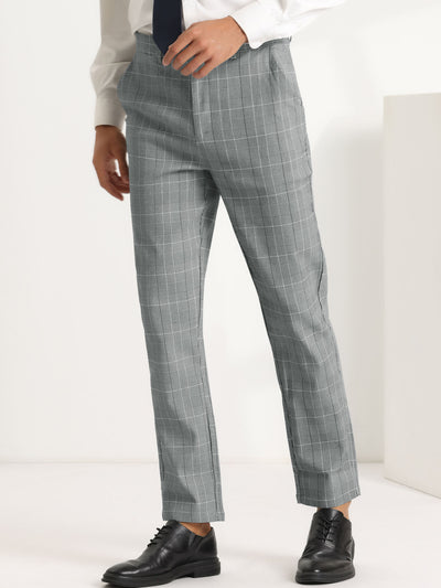 Bublédon Plaid Dress Pants for Men's Slim Fit Flat Front Stretch Skinny Checked Trousers
