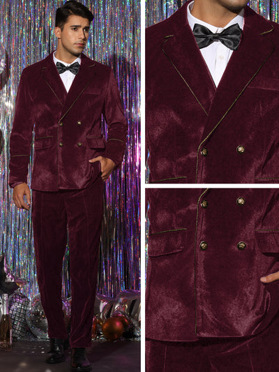 Velvet Blazer for Men's 2 Pieces Suits Set Double Breasted Sports Coats and Dress Pants