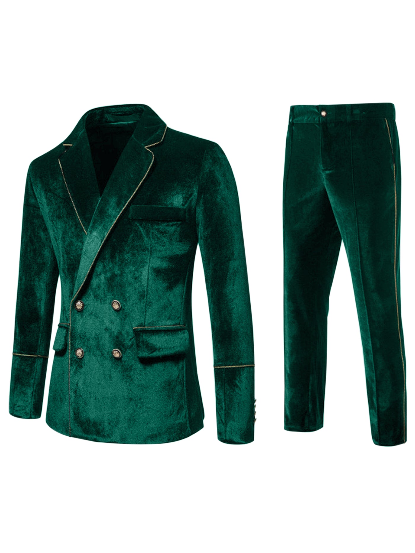 Bublédon Velvet Blazer for Men's 2 Pieces Suits Set Double Breasted Sports Coats and Dress Pants
