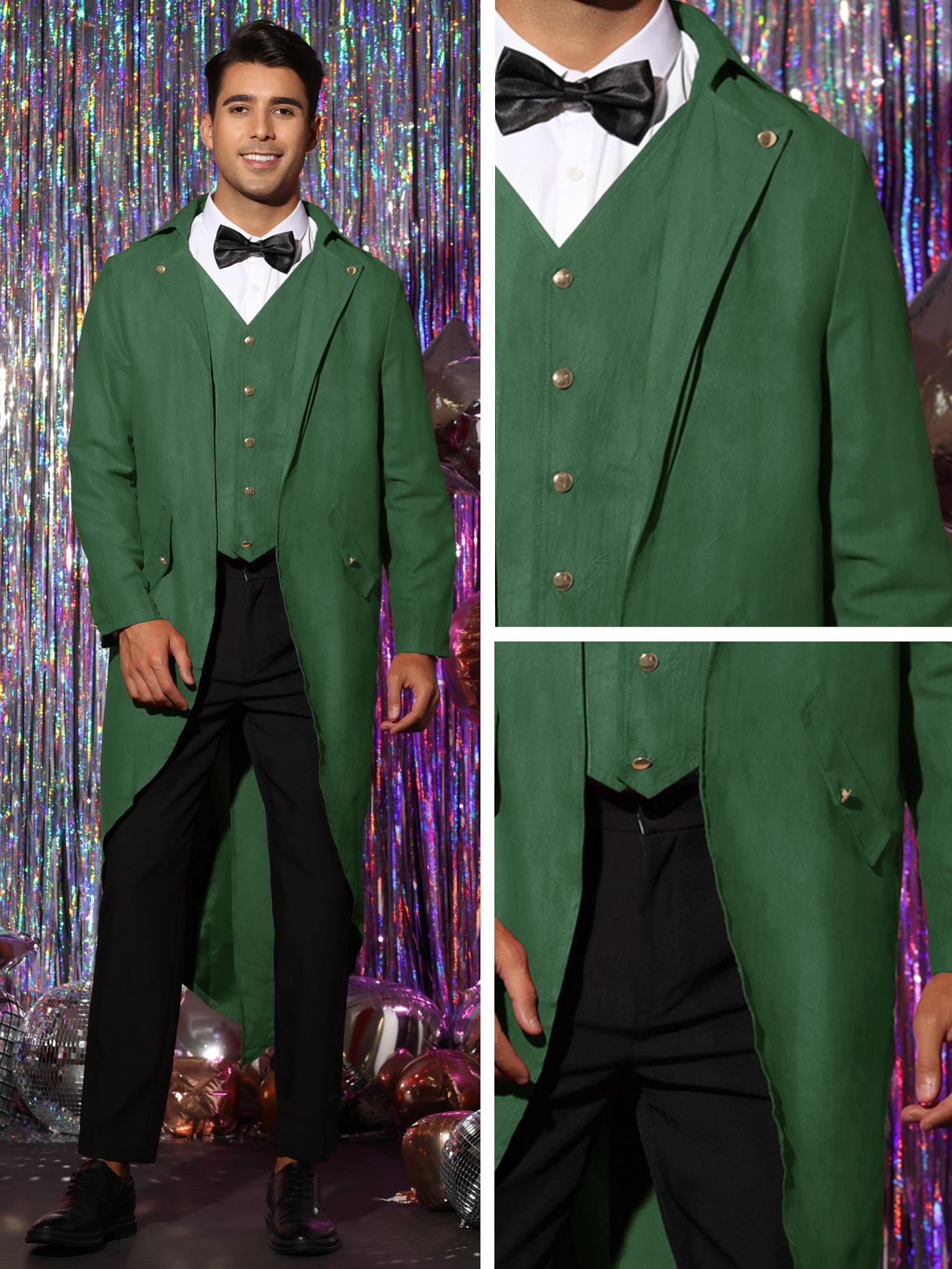 Bublédon Costume Tuxedo for Men's Button Down Vintage Steampunk Jacket Prom Tailcoat