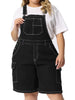 Plus Size Denim Overall for Women Contrast Stitch Cargo Pocket Adjustable Strap Jeans Pants