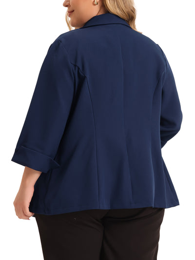 Women's Plus Size Office Blazer Notch Panel Button Front 3/4 Sleeve Peplum Work Blazers