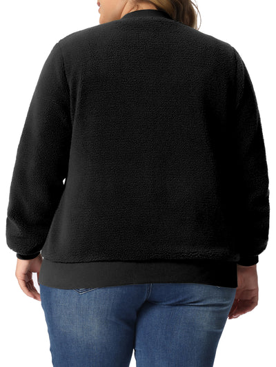 Plus Size for Women Fleece Jacket Faux Shearling Fluffy Fuzzy Long Sleeve Zip Up Bomber Jackets
