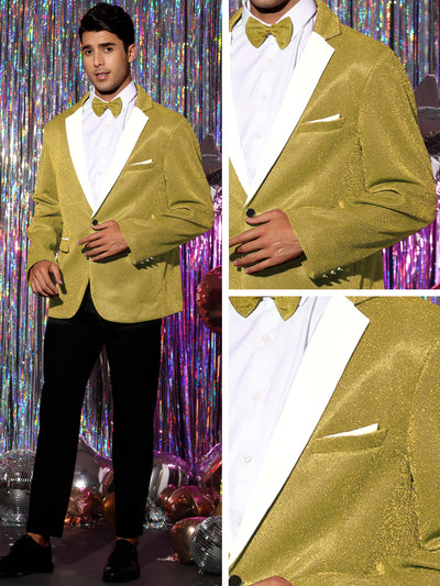 Sparkle Blazer with Bow-tie for Men's Notch Lapel Prom Party Sport Coats