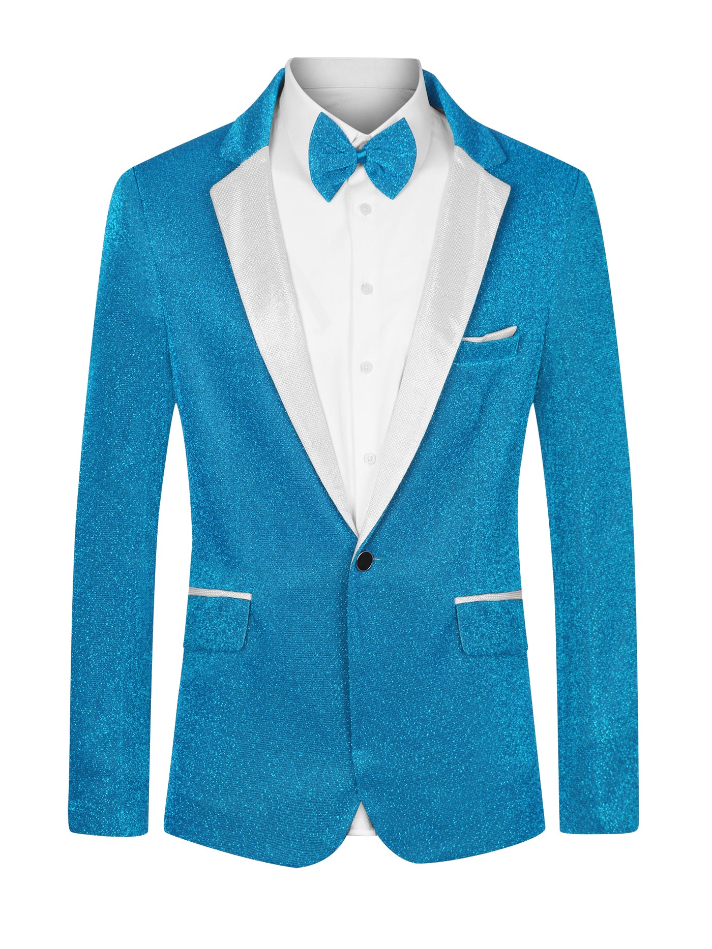Bublédon Sparkle Blazer with Bow-tie for Men's Notch Lapel Prom Party Sport Coats
