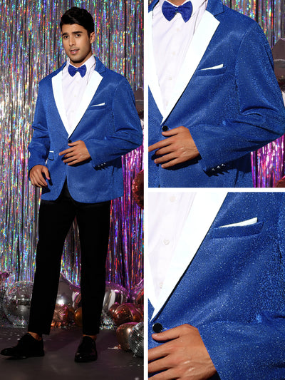 Sparkle Blazer with Bow-tie for Men's Notch Lapel Prom Party Sport Coats