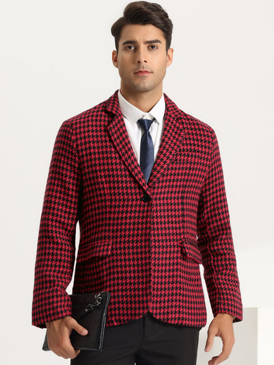 Houndstooth Print Blazer for Men's Casual Slim Fit Notched Lapel Plaid Sports Coat
