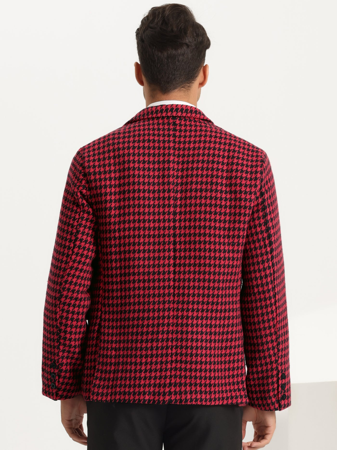 Bublédon Houndstooth Print Blazer for Men's Casual Slim Fit Notched Lapel Plaid Sports Coat