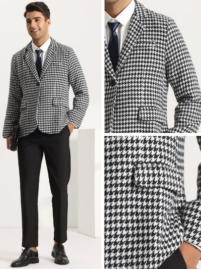 Houndstooth Print Blazer for Men's Casual Slim Fit Notched Lapel Plaid Sports Coat