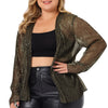 Plus Size Open Front Metallic Sheer Long Sleeve Lightweight Jacket