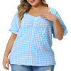 Woven H Line Sweetheart Neck Elastic Cuff Blouse