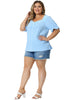 Woven H Line Sweetheart Neck Elastic Cuff Blouse