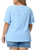 Woven H Line Sweetheart Neck Elastic Cuff Blouse