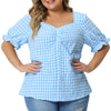 Woven H Line Sweetheart Neck Elastic Cuff Blouse