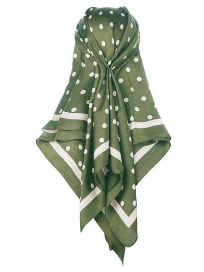 Women Polka Dots 35" Large Scarf, Vintage Satin Silk Like Square Neckerchief Head Wrap Bandanas Neck Scarves