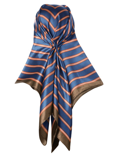 Women 35" Striped Square Scarf, Large Satin Silk Like Scarves Shawl Neckerchief Head Wrap Bandanas