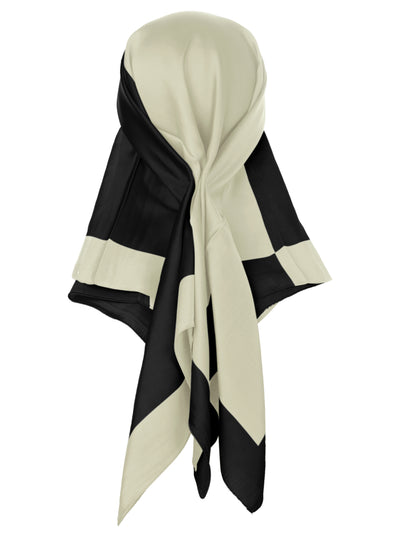 Women Contrast Color 35" Large Scarf, Satin Silk Feeling Symmetrical Square Neckerchief Head Wrap Bandanas
