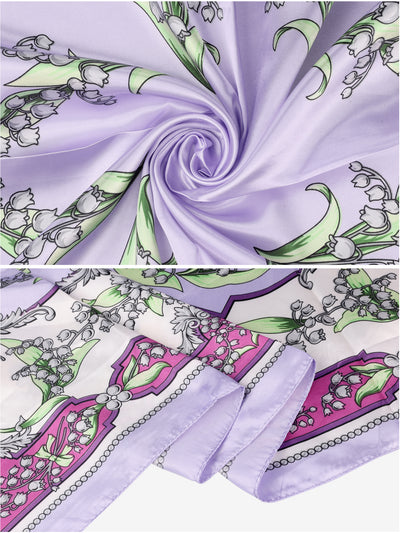 Women's Floral Printed Square Scarves, 35" Large Silk Feeling Satin Scarves Head Wrap Bandanas