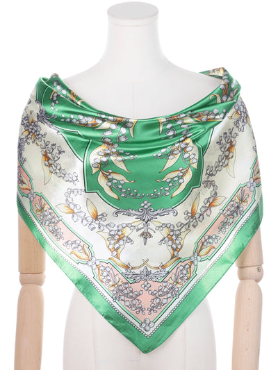 Women's Floral Printed Square Scarves, 35" Large Silk Feeling Satin Scarves Head Wrap Bandanas