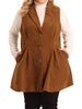 Plus Size Corduroy Single Breasted Casual Sleeveless Pocket Vest Jacket
