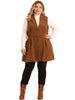Plus Size Corduroy Single Breasted Casual Sleeveless Pocket Vest Jacket