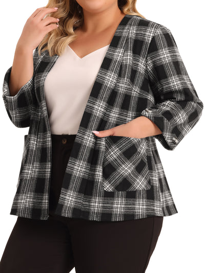 Plus Size Blazer for Women Plaid Jacket Suits 3/4 Sleeves Work Office Blazers