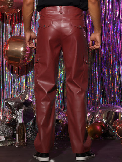 Faux Leather Pants for Men's Slim Fit Hip Hop Motorcycle Cargo Punk Trousers