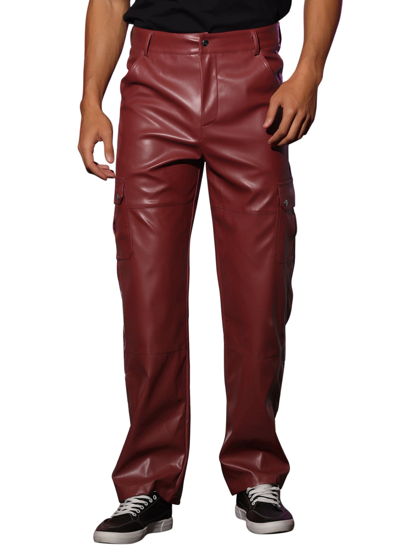 Bublédon Faux Leather Pants for Men's Slim Fit Hip Hop Motorcycle Cargo Punk Trousers