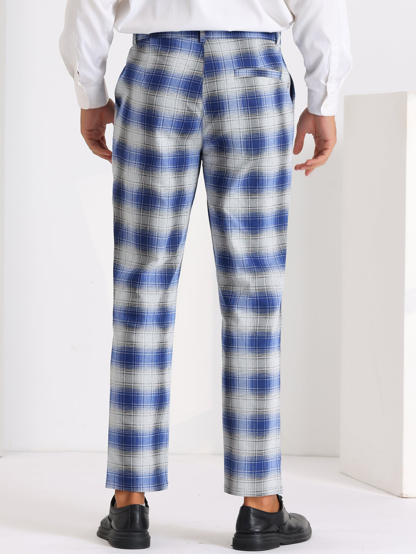 Bublédon Classic Checked Dress Pants for Men's Flat Front Plaid Pattern Trousers