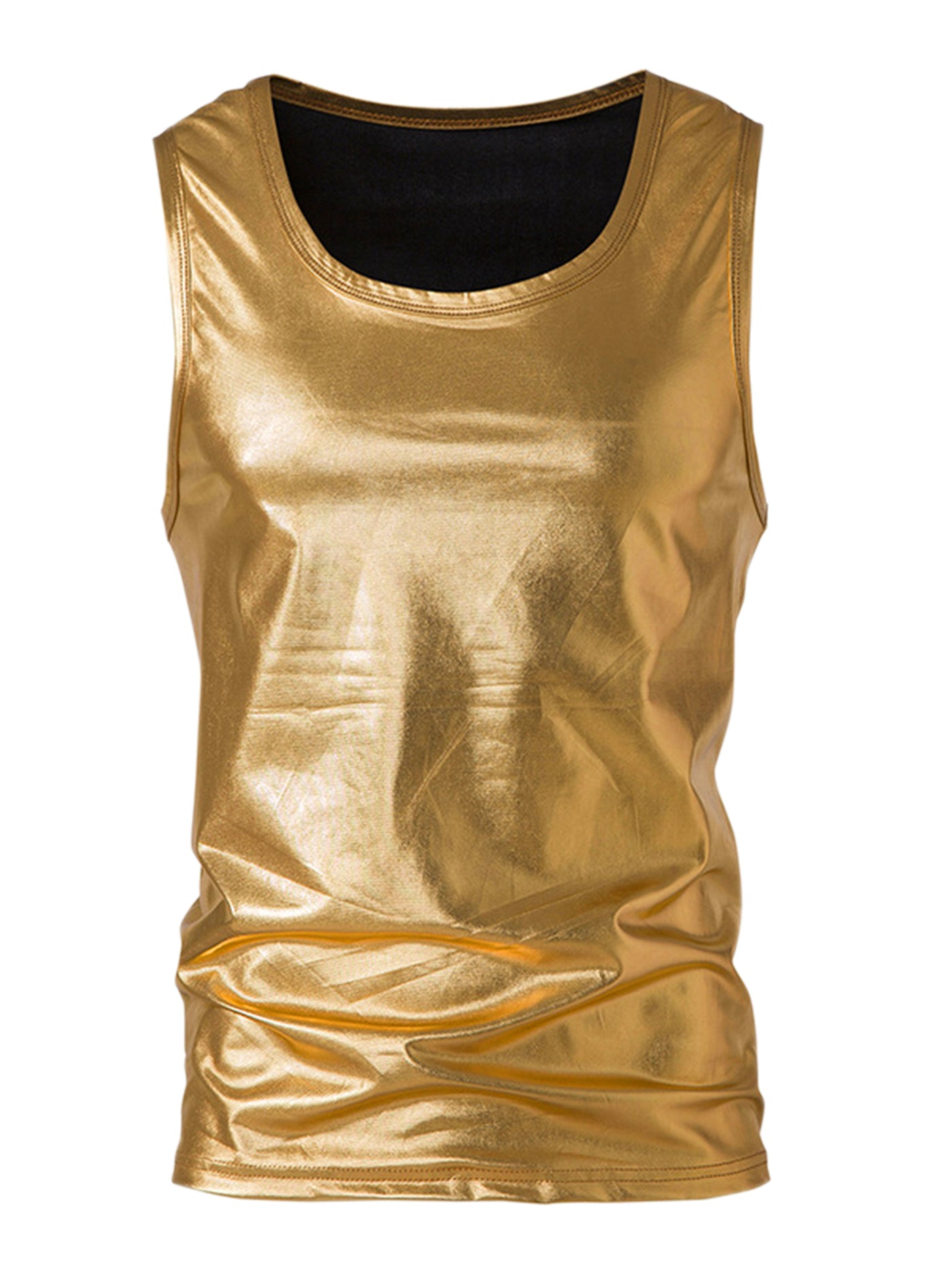 Bublédon Metallic Tank Top for Men's Round Neck Shiny Disco Party Sleeveless T-Shirt Vest