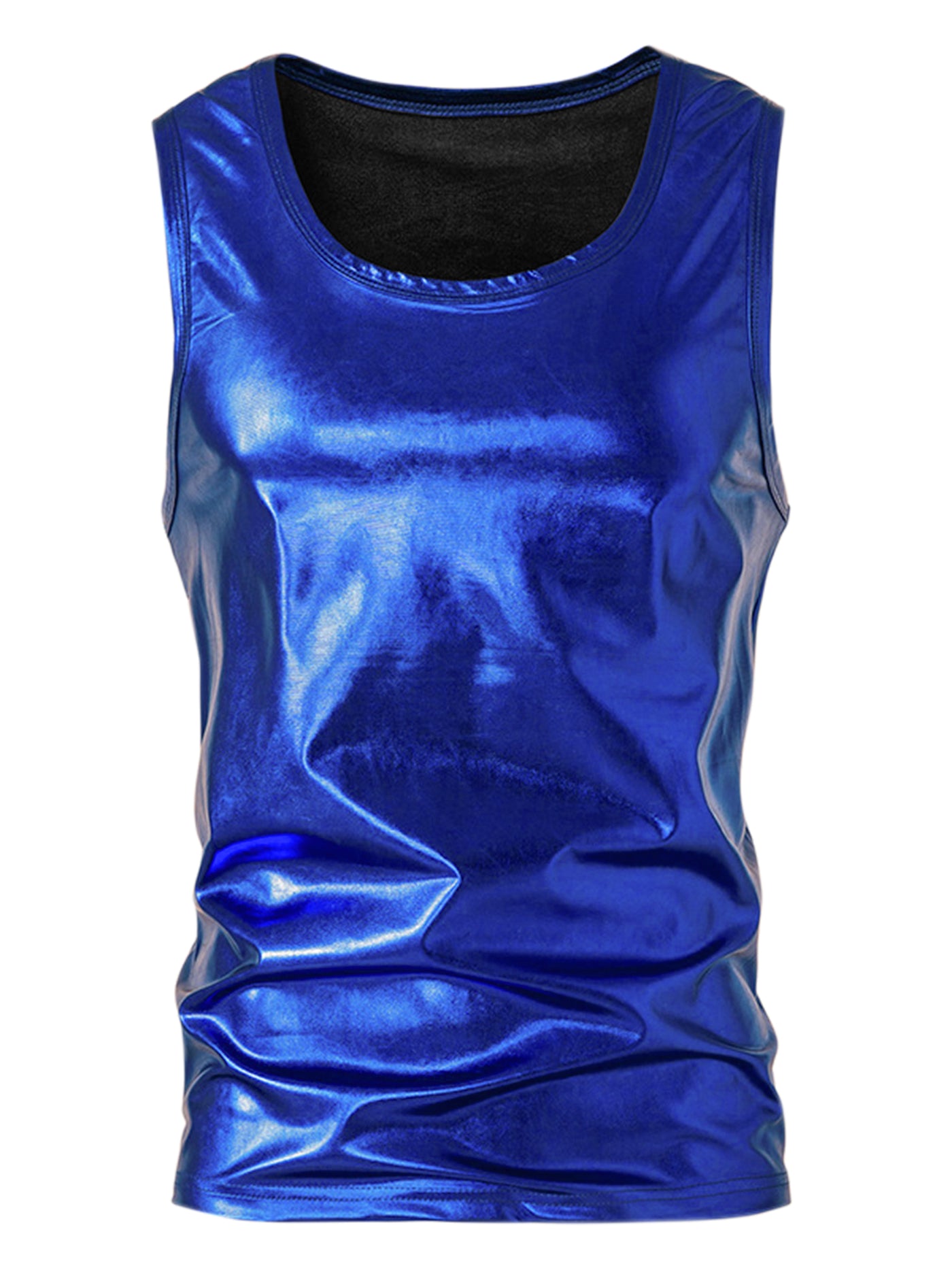 Bublédon Metallic Tank Top for Men's Round Neck Shiny Disco Party Sleeveless T-Shirt Vest
