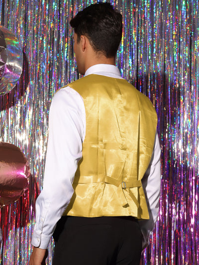 Sequin Suit Vest for Men's V-Neck Sleeveless Disco Sparkly Waistcoat