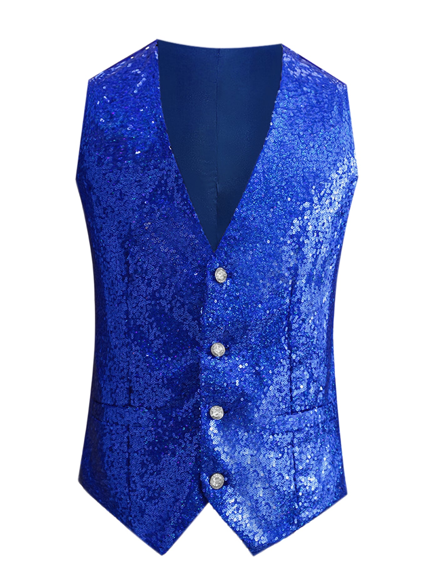 Bublédon Sequin Suit Vest for Men's V-Neck Sleeveless Disco Sparkly Waistcoat