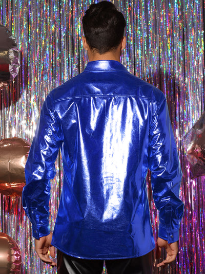 Sequin Shirt for Men's Metallic Slim Fit Button Down Party Disco Shiny Shirts