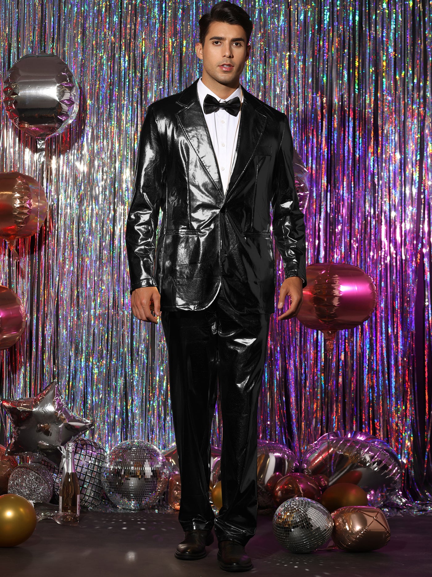 Bublédon Metallic Blazer Sets for Men's Two Pieces Tuxedo Party Shiny Suit Jacket and Pants