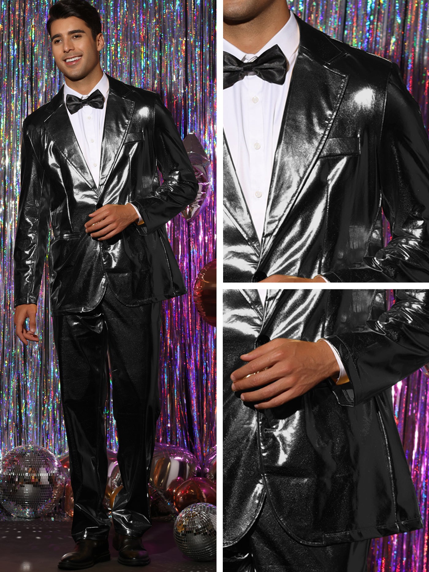 Bublédon Metallic Blazer Sets for Men's Two Pieces Tuxedo Party Shiny Suit Jacket and Pants