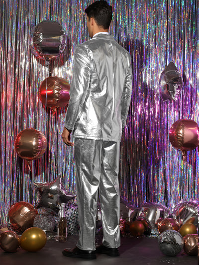Metallic Blazer Sets for Men's Two Pieces Tuxedo Party Shiny Suit Jacket and Pants